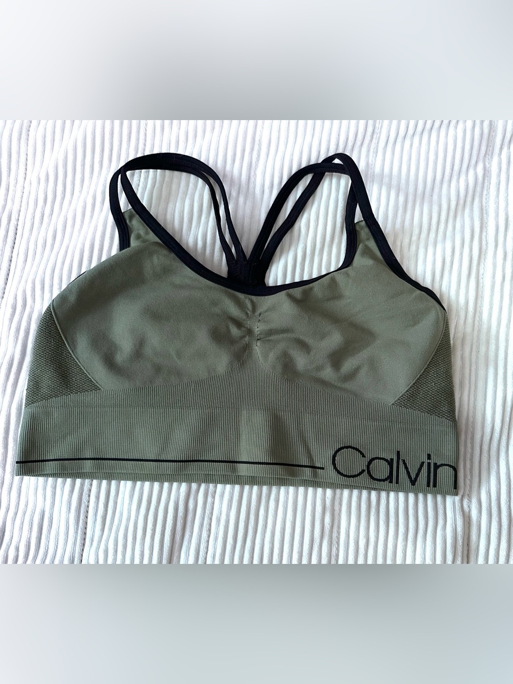 Calvin Klein Olive & Black Strappy Seamless Sports Bra